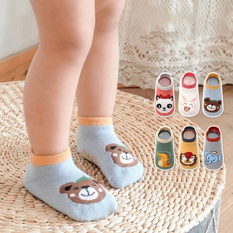 

Spring Kids Baby Socks Adorable Cartoon Low-top Boat Socking Cotton Infant Rubber Soles Anti-Slip Floor Socks Home Wear 0-5Y