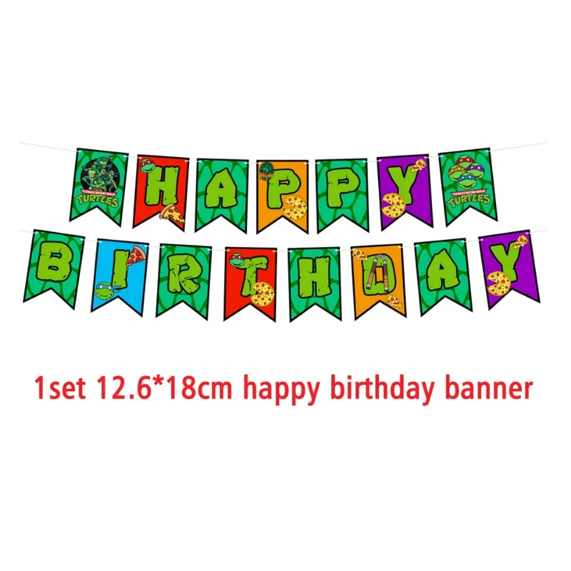 1Set Teenage Mutant Ninja Turtles Party Decoration Happy Birthday Banner Pull The Flag Cartoon Balloons Anime Cake Cards Topper