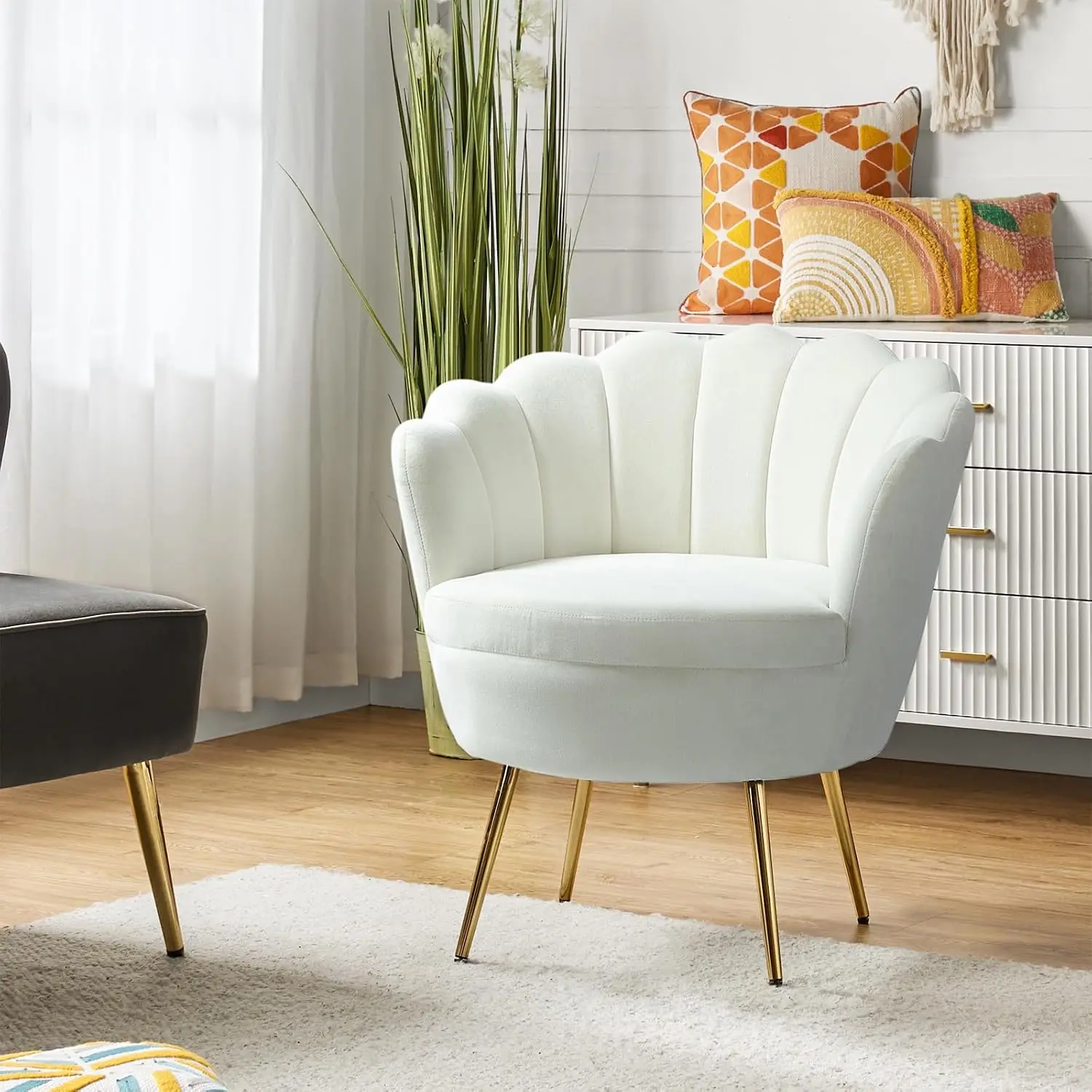 Velvet Loveseat with Flower Backrest, Ivory, Customized