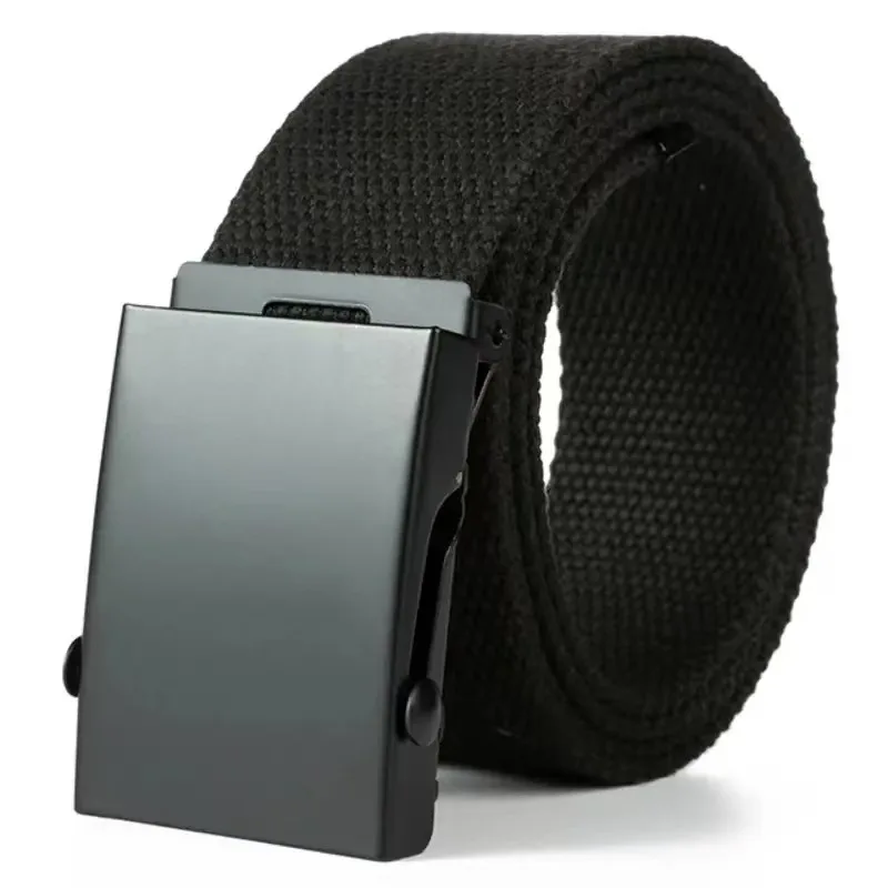 Men's Canvas Belt with Roller Buckle, Simple and Versatile Woven Belt, Tactical Outdoor Work Pants Belt