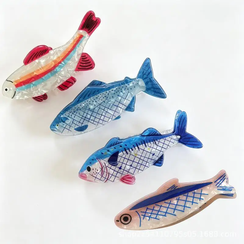 Acrylic Tropical Sea Fish Hair Clip Non-Slip Thick Hair Compatible Small Claw Hairpin Thin Hair Compatible All Hair Types Barret