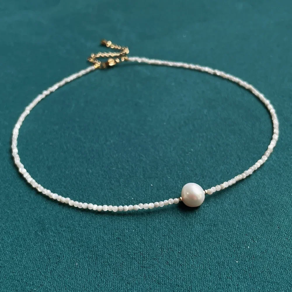 Minimalist Shell Pearl Necklace Thin 2mm Mini Shiny White Natural Freshwater Baroque Pearl Charm Short Choker Necklace for Women