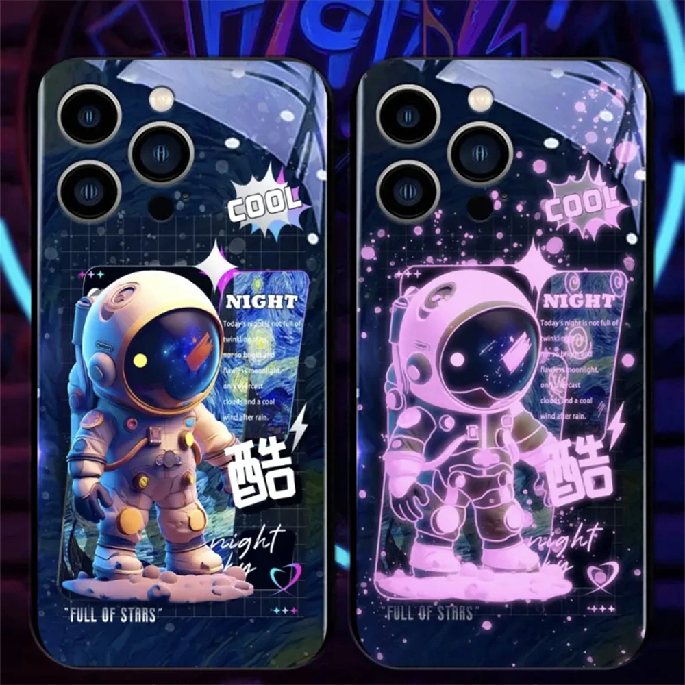 2026 Beliebte Astronauten-Sound-Control-LED-Flash-Hüllen Leuchtende Glasabdeckung für iPhone Air 17 E 16 E 15 14 13 12 11 Pro Max Plus – Detail 28