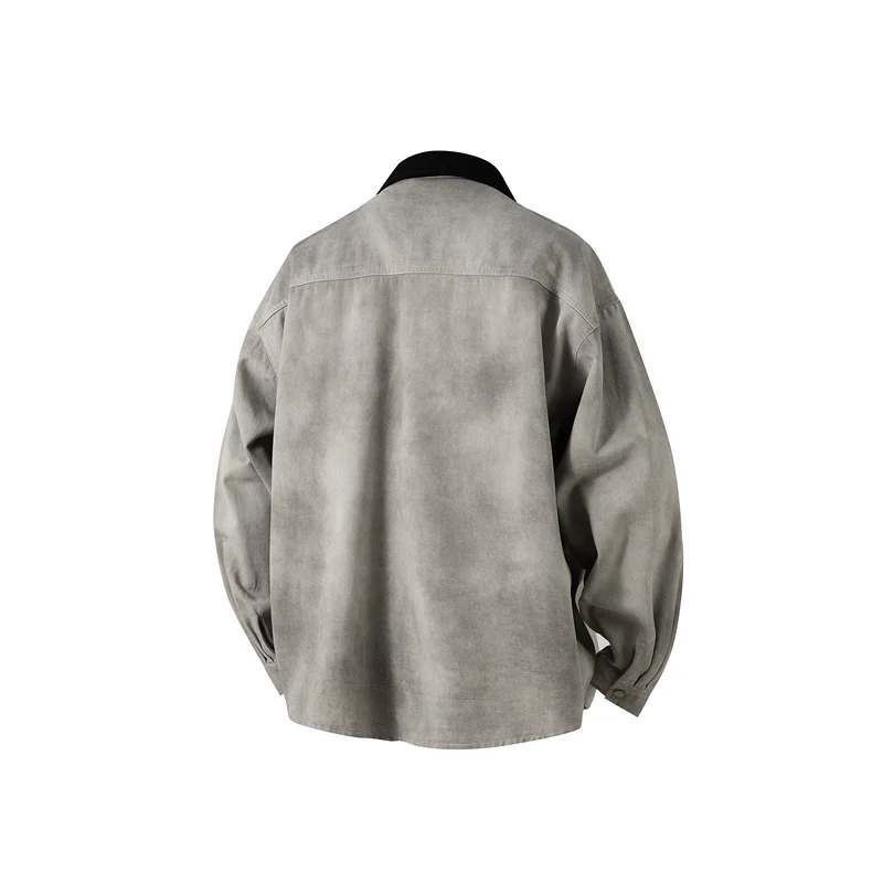 Men's Cardigan Pure Cotton Wash Shirt Loose Contrast Shirt