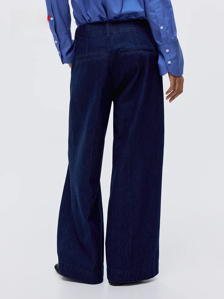 Hochgeschnittene Weite Jeans für Damen Winter Lässige Passform Baumwolle Lange Hosen H&M 302952 Premium Damenjeans