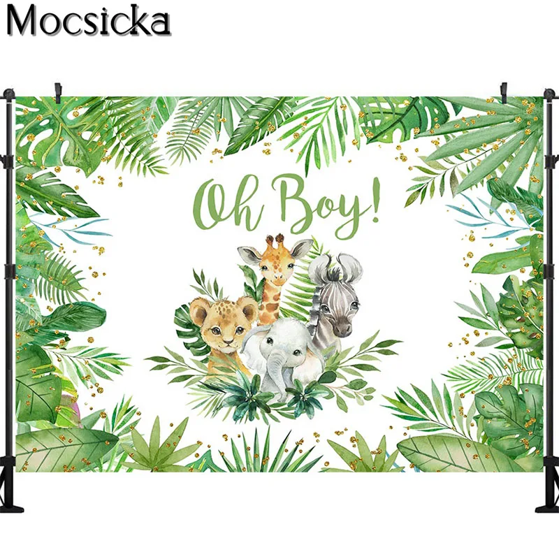 Safari Jungle Theme Boy Baby Shower Photography Backdrops Green Leaf Flower Party Decoration Banner Background For Photo Studio