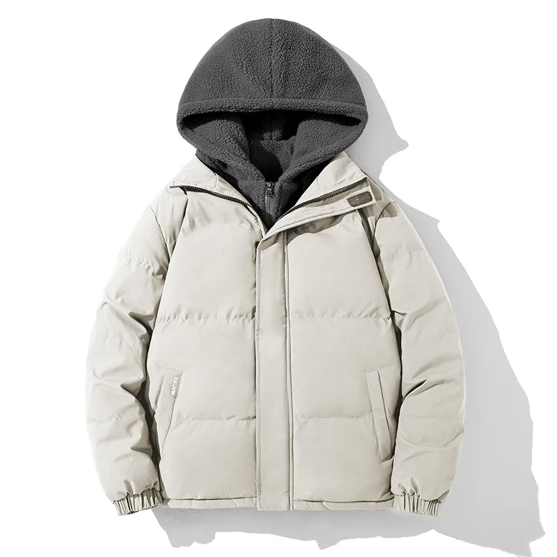 Hooded Spliced Parkas Men Fake Two Pieces Parka Patchwork Outerwear Jackets Loose Zipper Pockets High Street Winter 2025