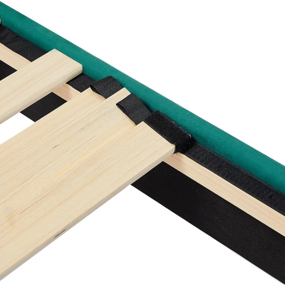 إطار سرير بمنصة منجدة مزدوجة للأطفال مع لوح رأسي قابل للتعديل، سهل التجميع، أخضر داكن #5