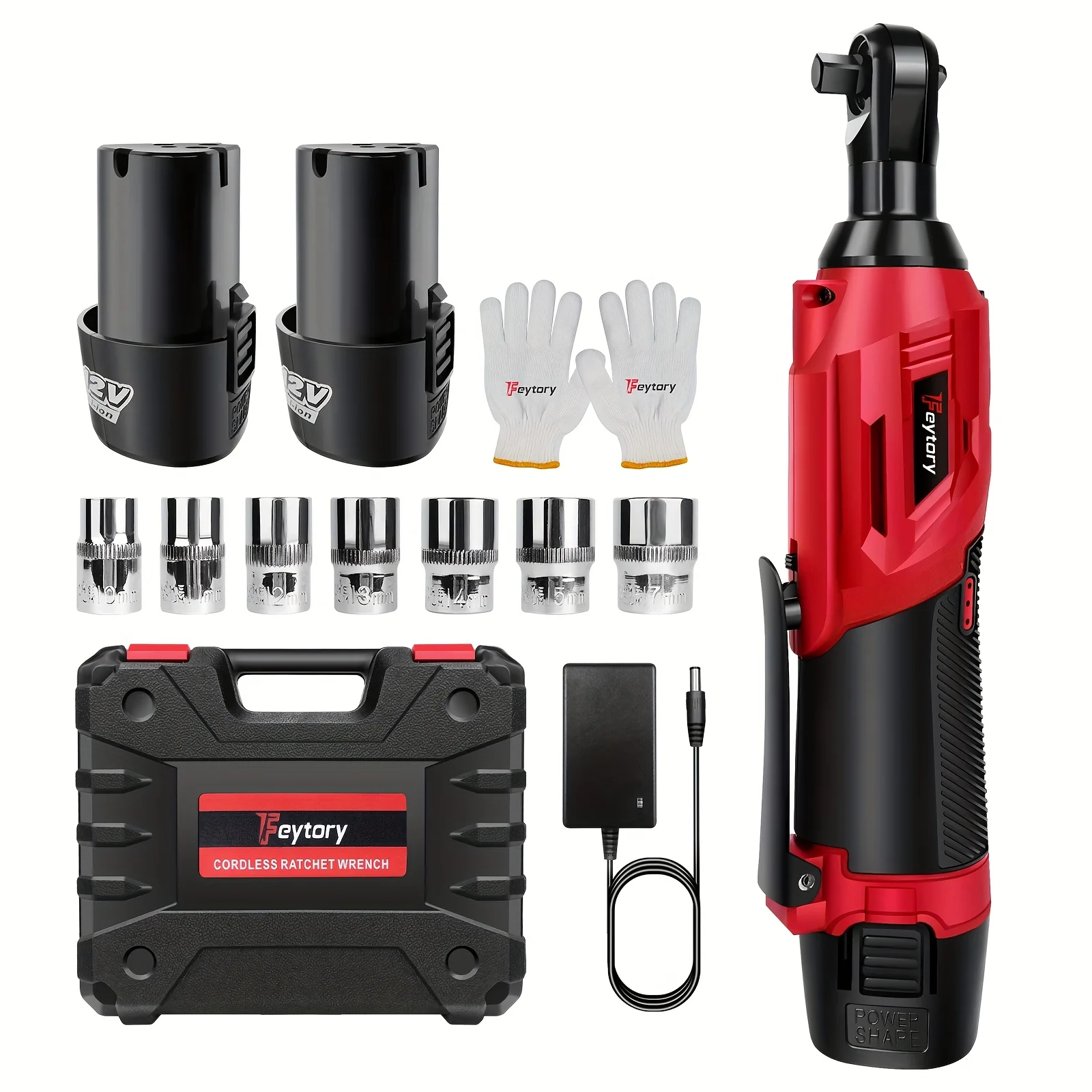 DayPlus 21V 充電式ラチェットレンチ コードレス ラチェットセット 電動ラチェットレンチ 多機能 ソケット 最大トルク40Nm 1.5Ahバッテリー2本 正逆転両用 車輌エンジン修理 自動車メンテナンスツール 日本語取扱説明書付き