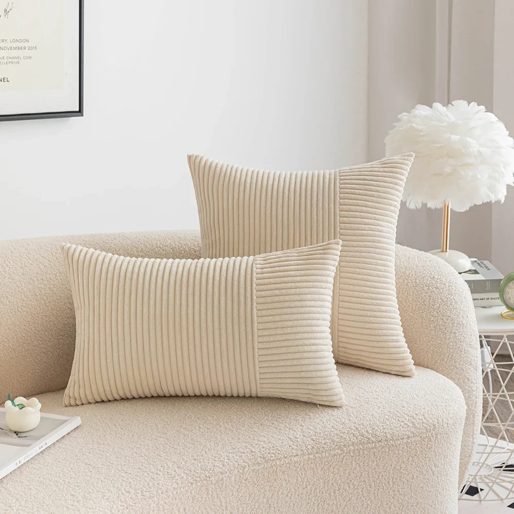 Capa de Almofada De Veludo Listrado, Almofadas Decorativas para Sofá, Patchwork Throw Pillow Cover, Cintura Moderna e Simples