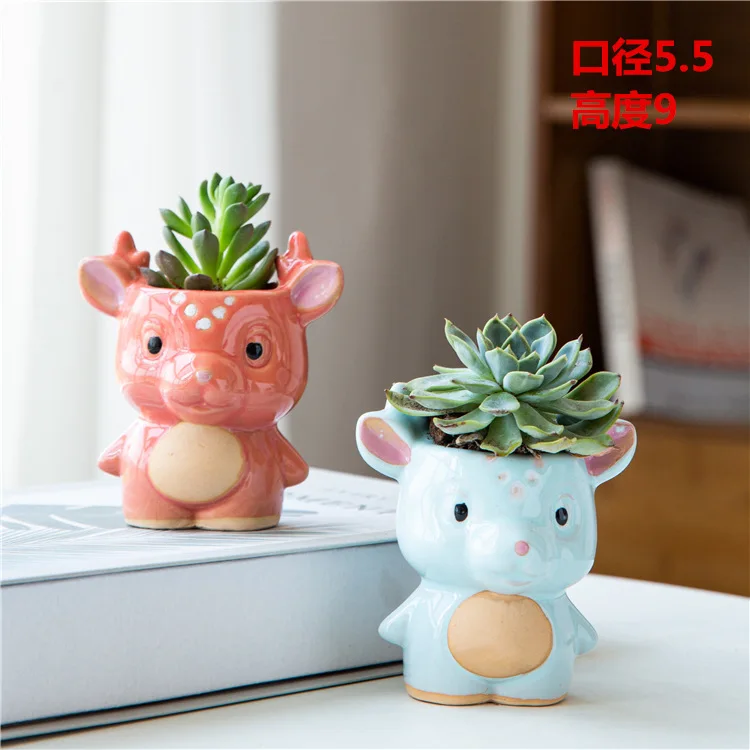 Cartoon Deer Ceramic Flower Pot, Succulent Plant Flowerpot, Simulated Animal Indoor Plant Pots