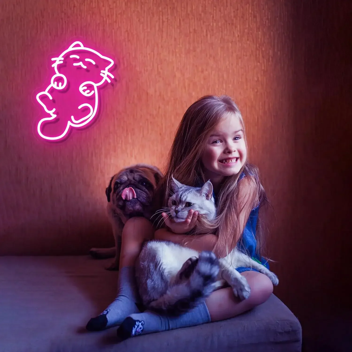 Anime Cat Neon Light Sign Dimmable LED Neon Sign For Wall Decor Room Party Pet Shop Club Bar Bedroom Decor Birthday Art Gift