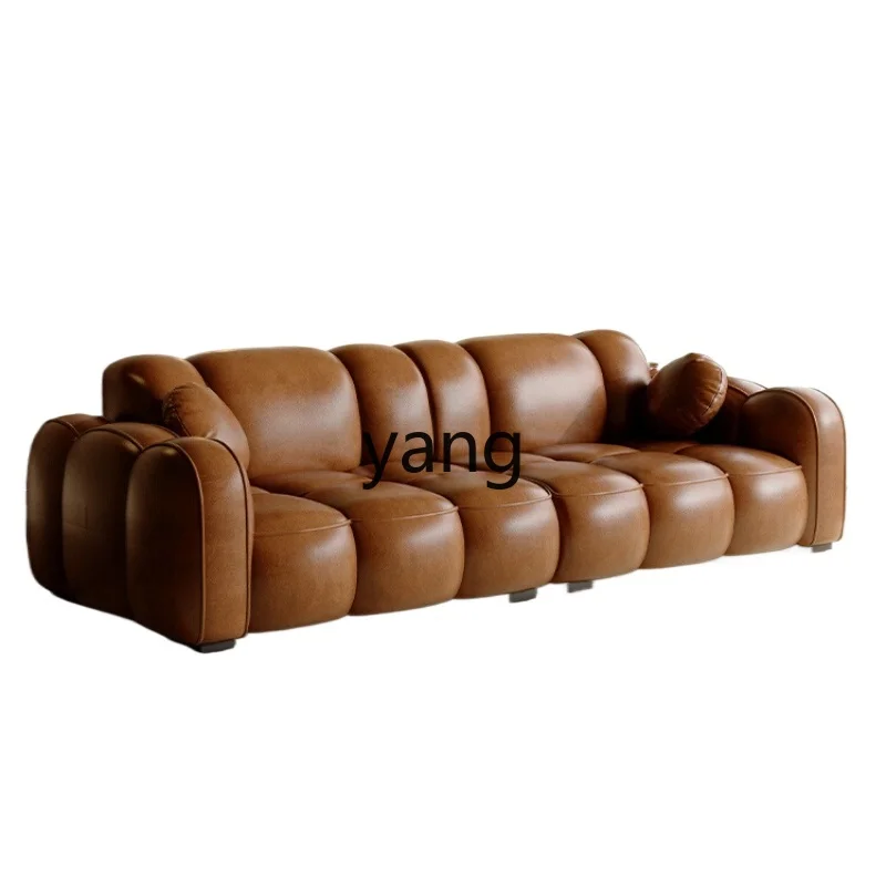

LH minimalist retro oil wax leather sofa living room light luxury medium and ancient style straight row small apartment