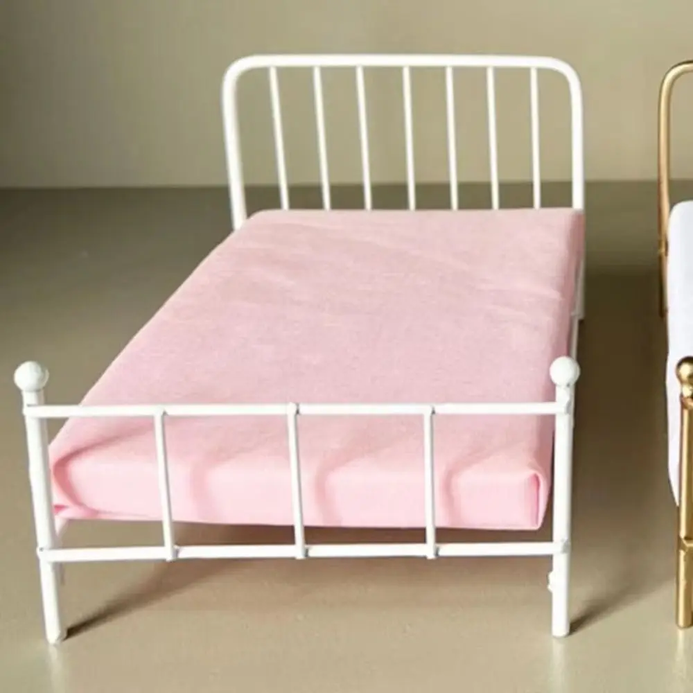 

Miniature 1:12 Scale Dollhouse Bed Bedroom Scene Iron Frame Bed Furniture Play House Single Bed Mini Bed Model DIY