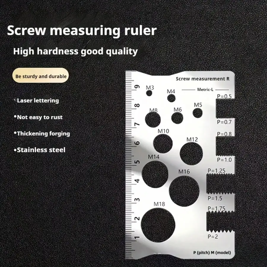 Solid Metal Screw Bolt Caliper - Stainless Steel Nut Screw Gauge With Screw Alignment Function, Sturdy And Durable Construction, M1-M12 Precision Measurement, No Assembly Required. Ideal For Repair Technicians And Mechanics In Electronics And Automotive M view 2