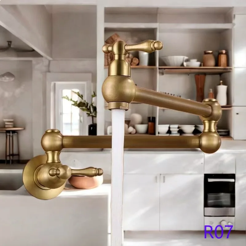 Kitchen Copper Foldable Mixer Tap Single Cold Dual Control Wall Mount Retractable Swivel Faucet