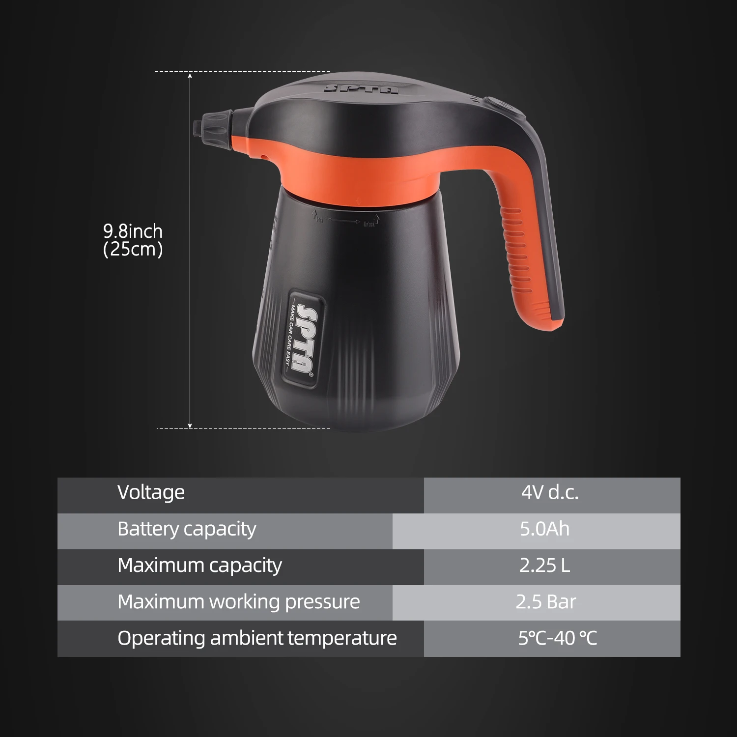 SPTA Cordless Battery Powered Foam Sprayer, 2.25L Electric Car Foam Sprayer, Pump Foam Sprayer for Car Cleaning - Image 2