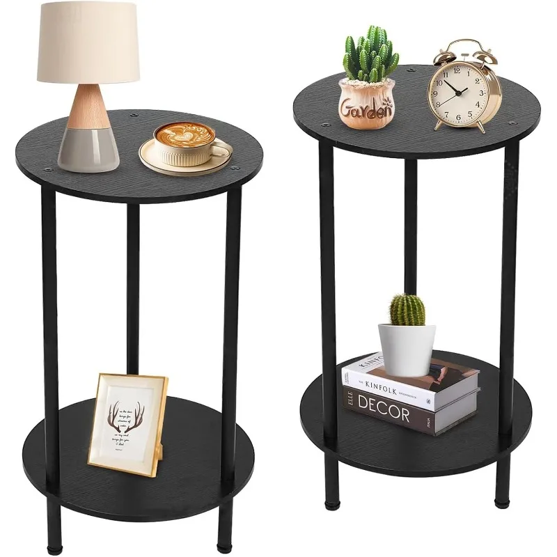 , Side Tables Living Room, Bedside Table Set of 2, Black End Table for Bedrooms, Small Side Table for Smal