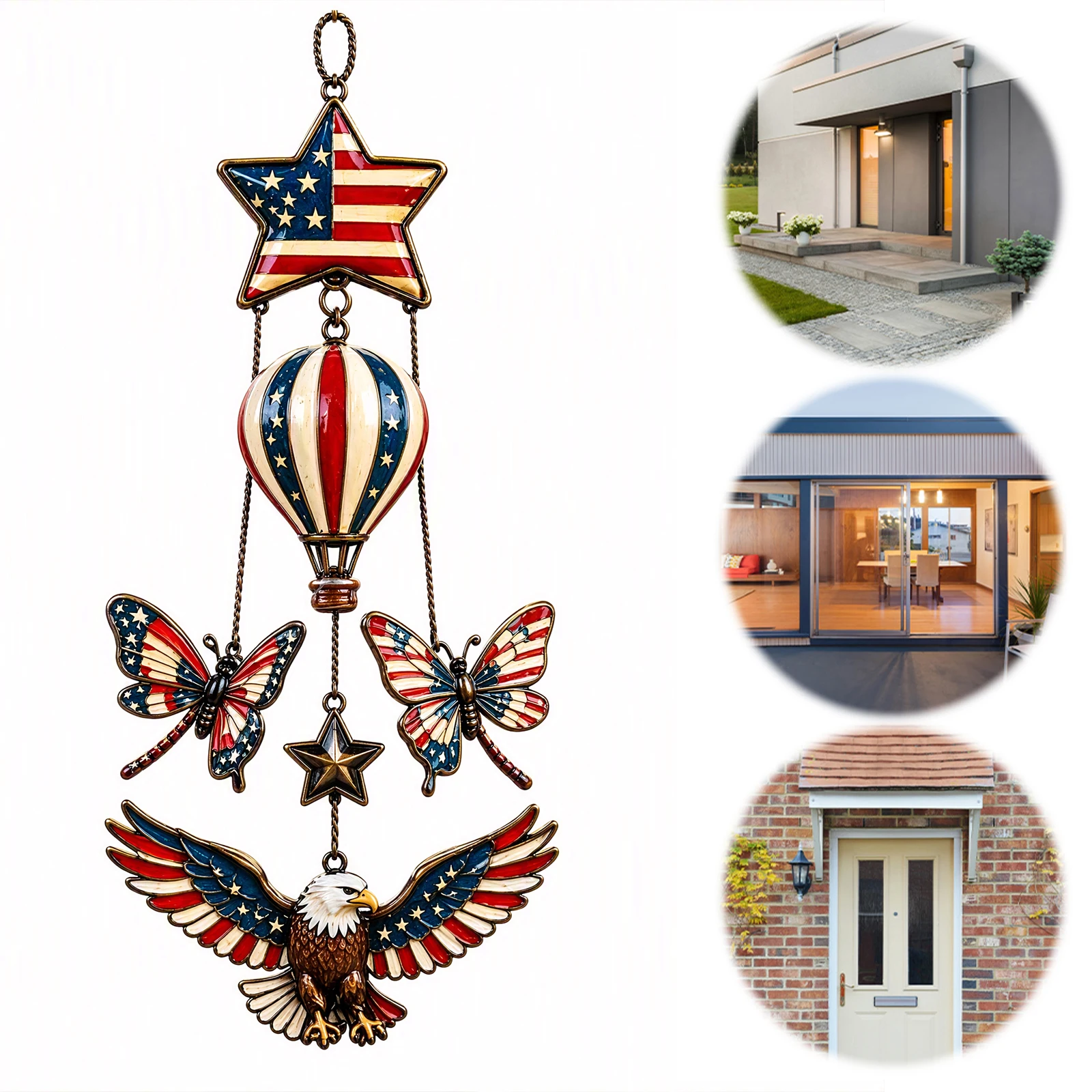 Patriotic Outdoor Wind Chime 250th Anniversary American Flag Bald Eagle Porch Patio Garden Hanging Decor