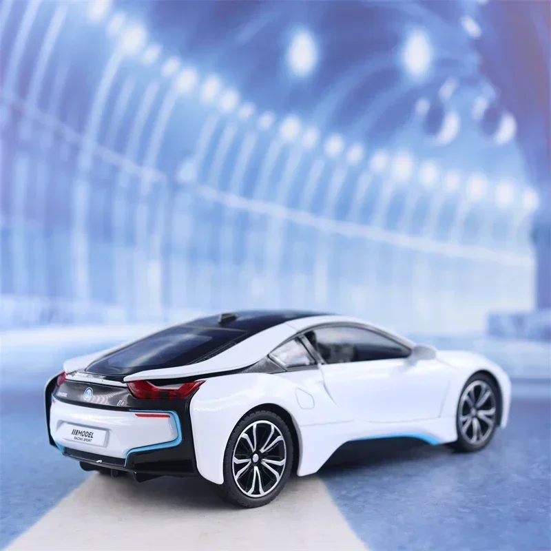 1:22 BMW I8 auto sportiva alta simulazione pressofuso in lega di metallo modello di auto suono luce tirare indietro collezione giocattolo per bambini regali