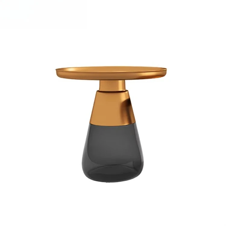 

Furniture New Modern Design Luxury Fashion Furniture Round Glass Storage Coffee Side Table with Glass Base Metal Top