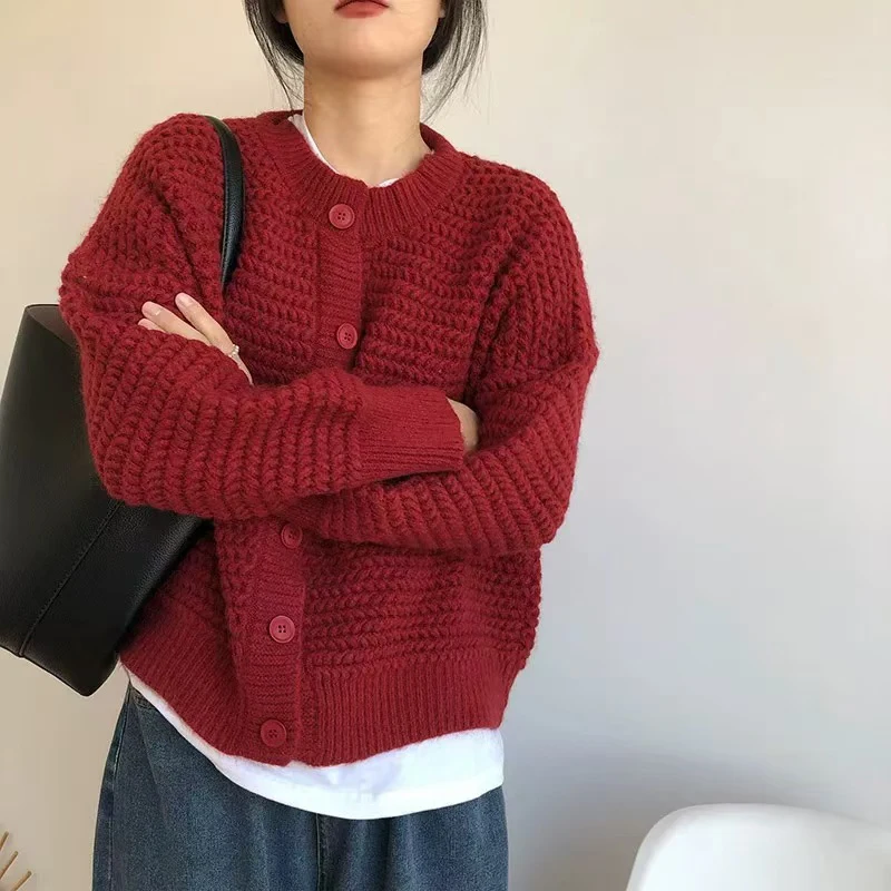 Fall Knitted Cardigan Sweater Women Korean Long Sleeve Sweater Outerwears Winter Ladies Elegant Chic Knitwear Casual Jumpers New