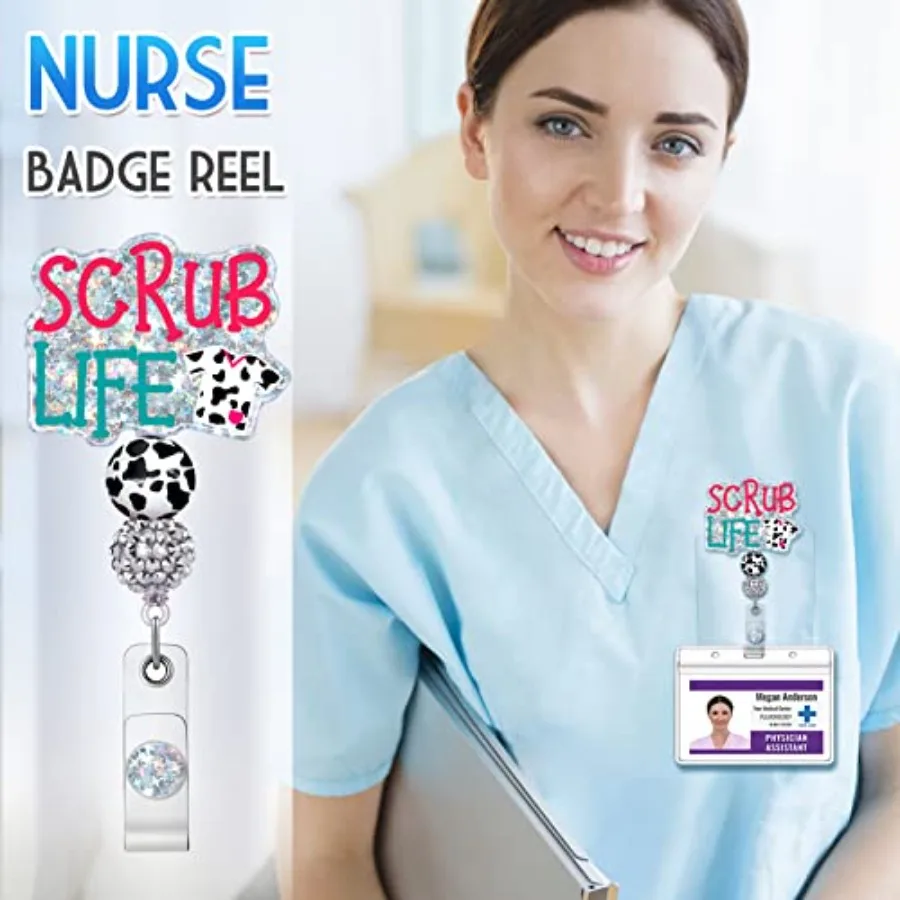 Badge Reel Holder Retractable with ID Clip for Nursing Name Tag Card Cute Medical Assistant Funny Cow Accessories with Alligato