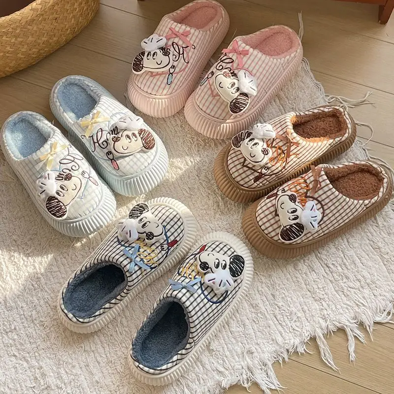 New Snoopy Girls Cotton Slippers Kawaii Fashion Plush Warm Indoor Home Winter Warm Anti Slip Sweet Comfort Cotton Shoes Gifts