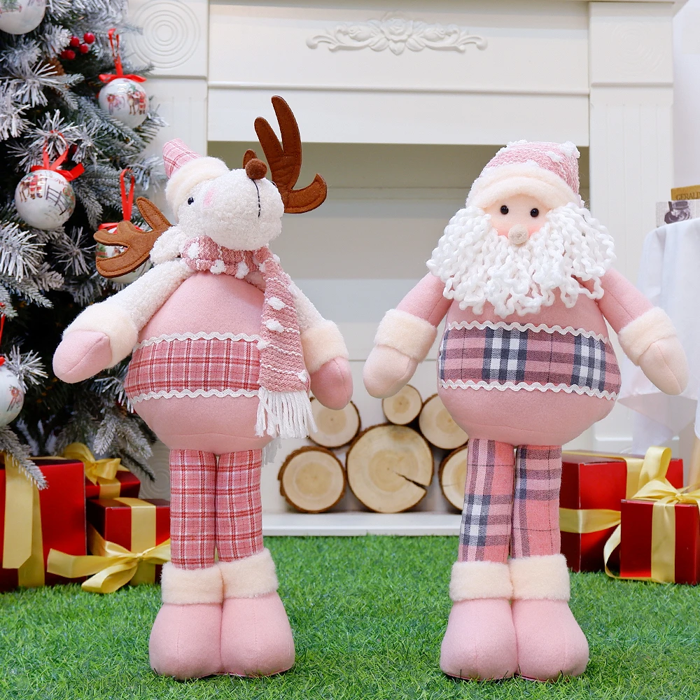 Pink Toy Christmas Gift Dolls Tree Decor New Year Ornament Reindeer Snowman Santa Claus Standing Doll Noel Decoration Natal Deer