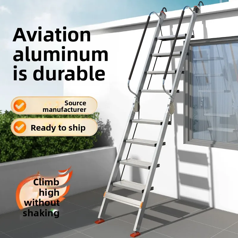 Aluminum Alloy Household Folding Loft Ladder Telescoping Handrail Staircase Climbing Renovation Wholesale Household Step Ladder