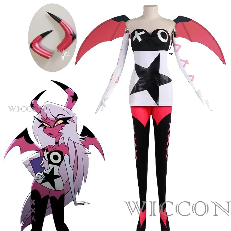 فندق Helluva Boss Verosika Mayday تأثيري حلي المرأة القرن الأحمر عقال دبوس الشعر الدعامة هالوين أغطية الرأس ؛ 2'k ، 8 ؛ c'