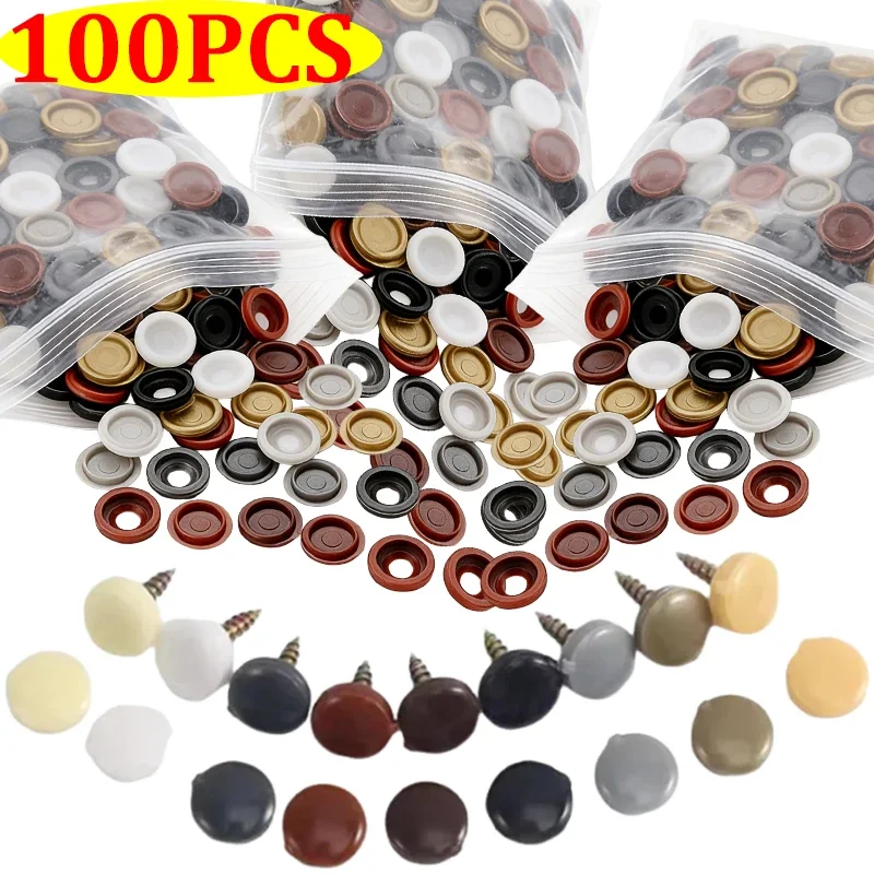 

100pcs Screw Cover Caps Plastic One-piece Screw Cap Cover Nail Nuts Bolts Decorative Cover Screw Folding Covers 7 Colors