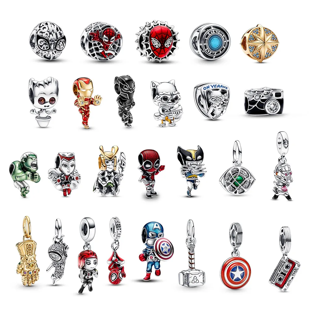 Disney Marvel Stering Silver 925 Charms Spider-Man Pendant DIY Bracelet Jewelry Accessories Gift