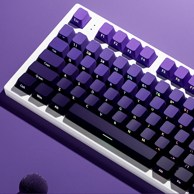 Copritasti PBT a doppio scatto viola sfumato Profilo Cherry Stampa laterale Copritasti retroilluminati RGB 135 tasti per tastiera interruttori Cherry MX