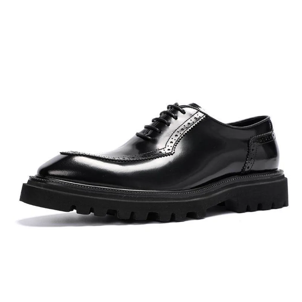 

Genuine Full Grain Leather Men's Oxford Shoes High Gloss Thick Sole Business Casual Formal British Style Groom Wedding Shoes