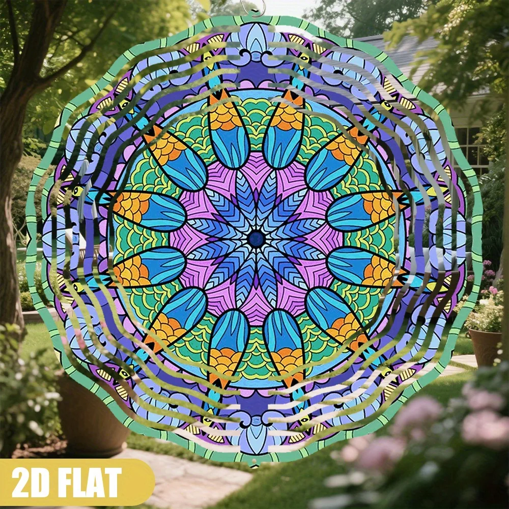 2D Colorful Peacock Mandala Spinner Wind Chime DIY Kit 10 Inch for Indoor Outdoor, 360° Rotating Hook with Creative Win