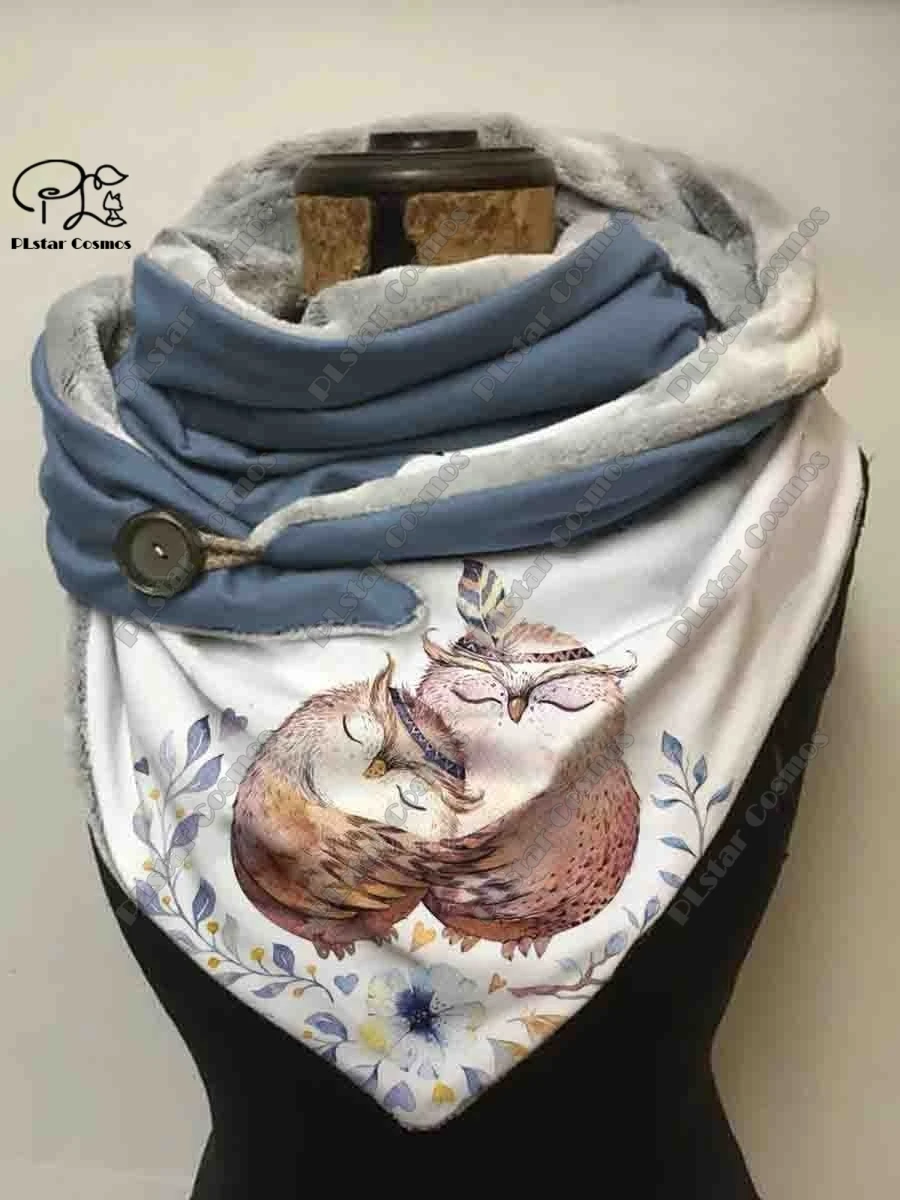 3D printed animal series cute owl funny pattern female warm shawl spring and winter small triangle scarf M-3