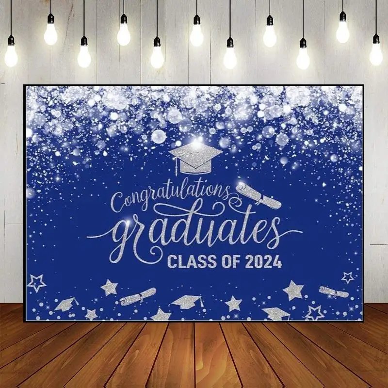 Background Grad Colorful Congrats Class Party Backdrop Wall Photo Doctoral Cap Custom Banner Photography Graduation Season Theme