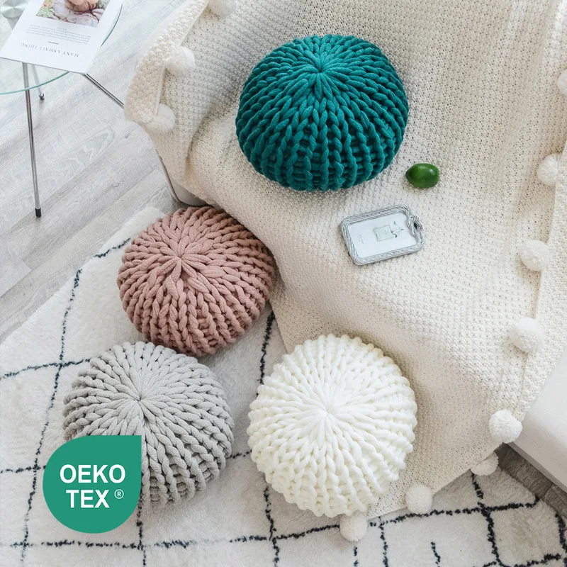 

Nordic Creative round Zafu Pillow Handmade Thick Yarn Sofa Cushion Pure Color Pillow Polyester Fiber Japanese Style Home Decor