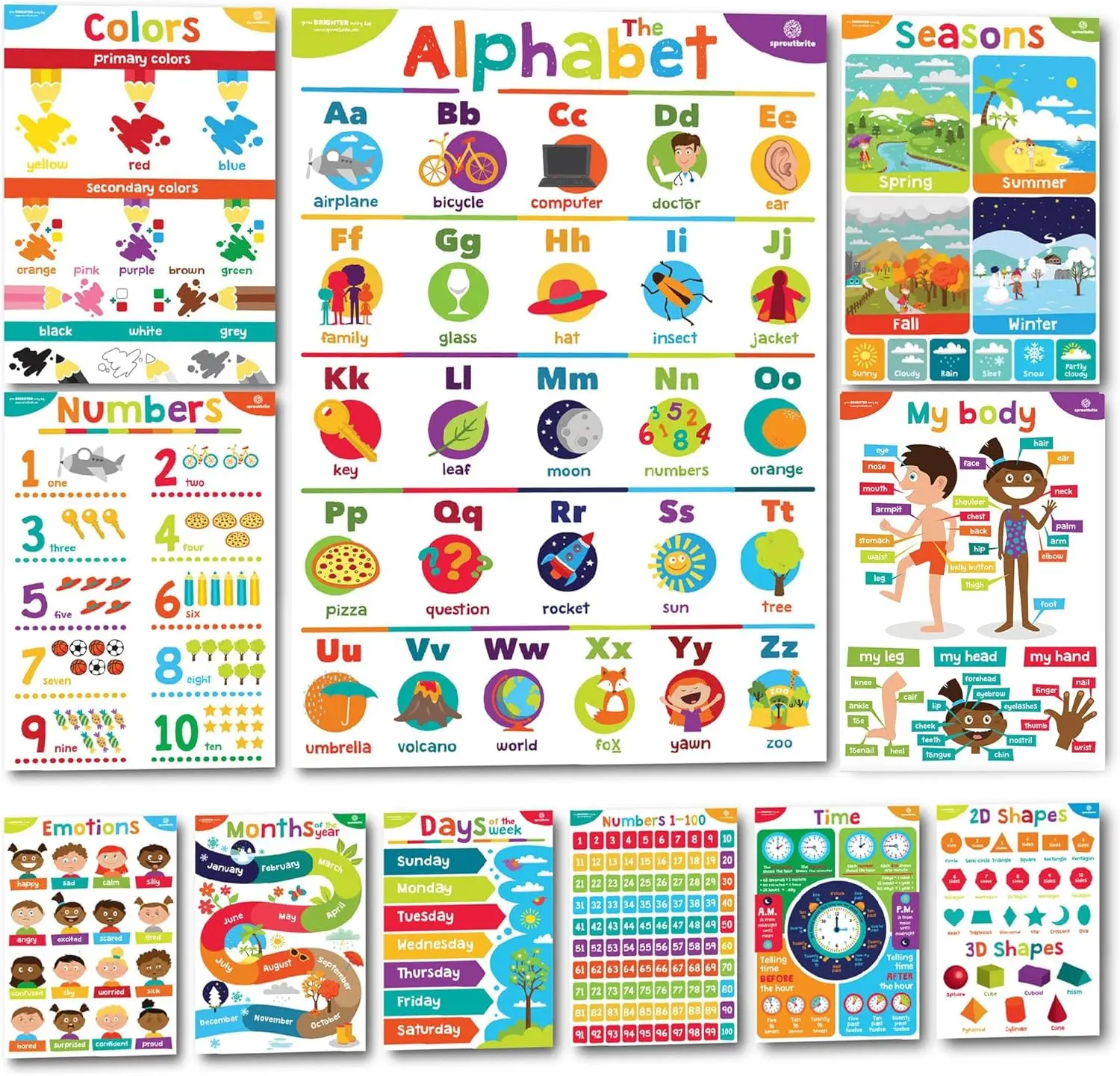 11 Children's Educational Posters - ABC Classroom Posters - Daycare Classroom Decorations - Preschool Home and School Supplies