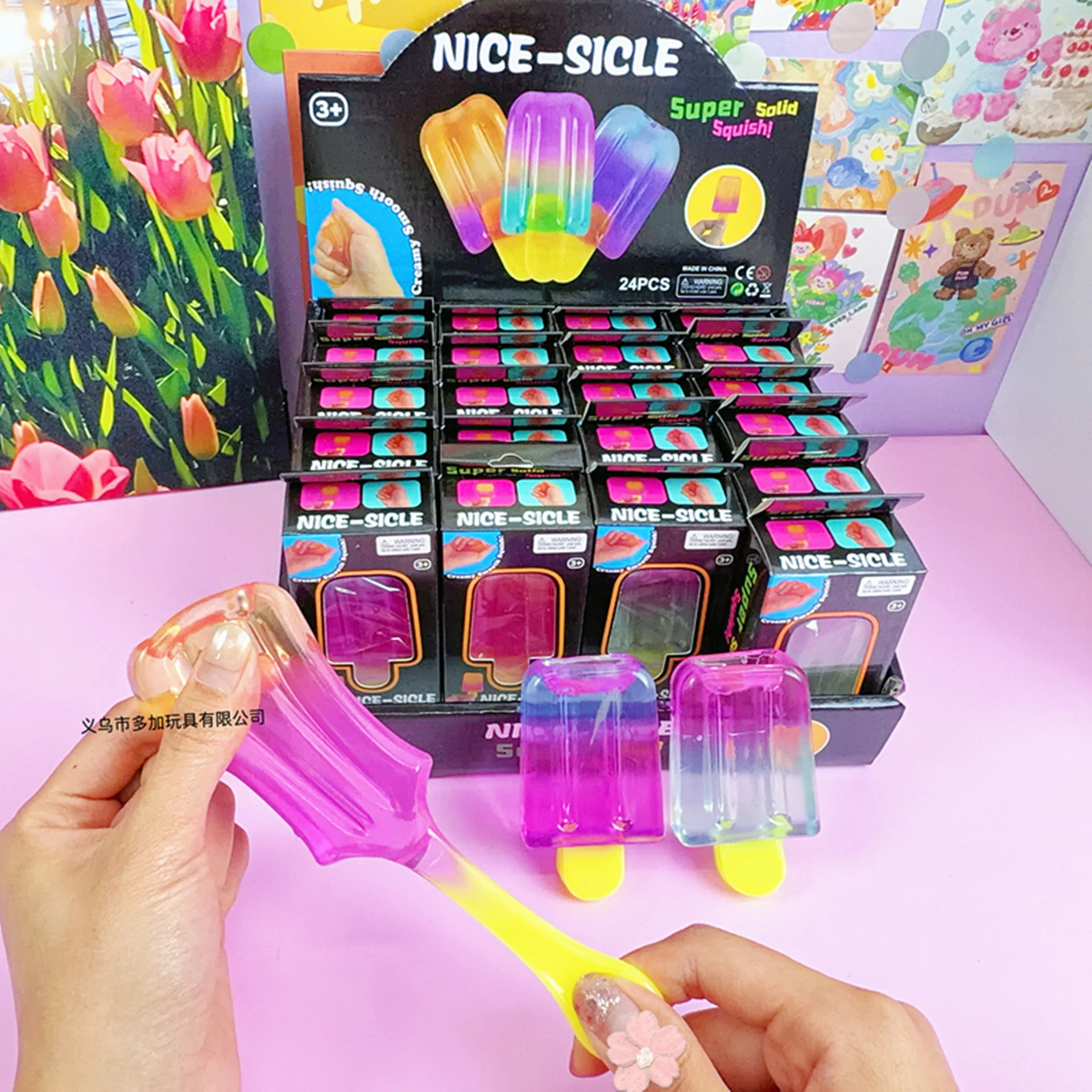 24 Stück/Set TPR Eis am Stiel Squishy Spielzeug, Simuliertes Buntes Eiscreme-Stressabbau-Spielzeug, Langsam Aufsteigendes Quetsch-Fidget-Spielzeug für Erwachsene