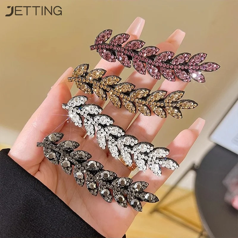 2/4pcs Elegant Hair Accessory Sparkling Hair Clip Trendy Hairpin Shining Rhinestone Barettes Wheat Shape Hairclip