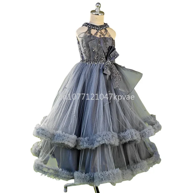 

Children's dress princess dress design sense children's bow tutu christmas girls show costume wholesale