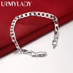 Hot stamped 925 Sterling silver Bracelets 6MM Flat sideways chain for women Wedding party fine Christmas Gifts fashion Jewelry