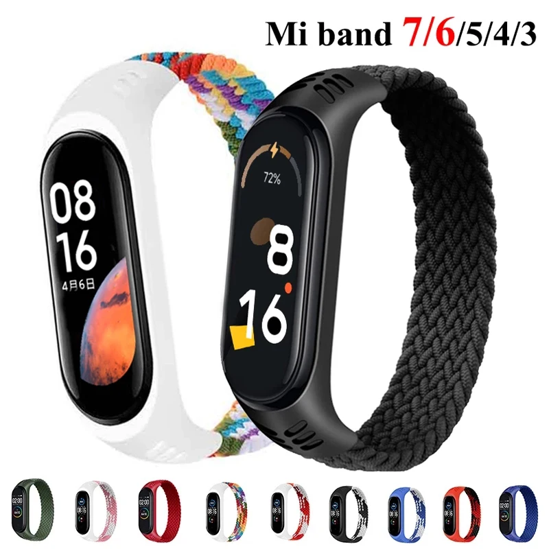 Pulsera para Xiaomi Mi band 6 7 Correa de nailon trenzado solo loop pulseira pulsera Miband5 pulsera cinturón Mi band 5 4 3 6 correa