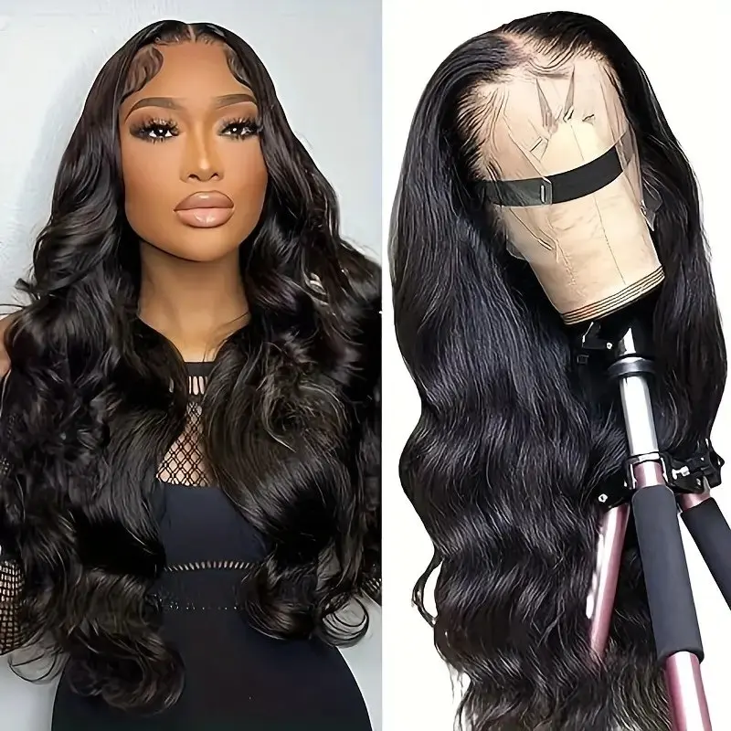 13x6 Lace Frontal Body Wave 5X5 Glueless Pre-Plucked 24 38 Inch 150% Natural Black Human Hair Wigs  Front Water Wave For Women