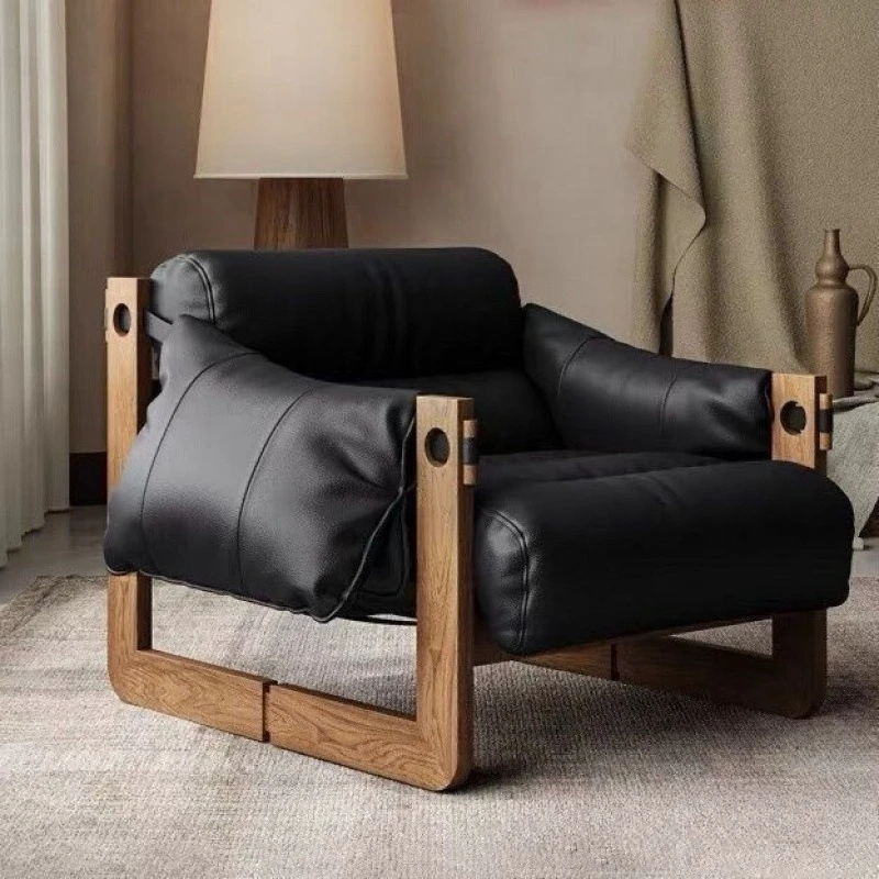 Leisure recliner leather art lazy sofa chair Italian retro oil wax leather designer armchair living room