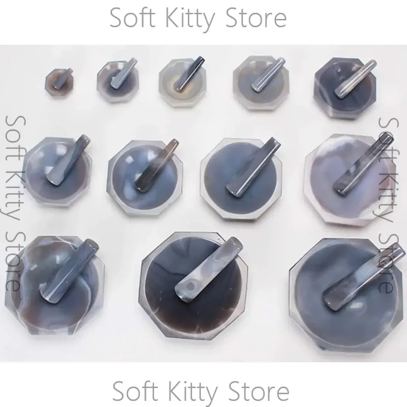 30-130MM Laboratory Use Mortar And Pestle Natural Agate Mortar With Grinding Rod Spice Mills Mortar Grinding Tool
