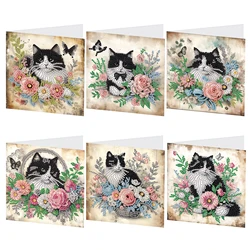 6Pcs Diamond Art Painting Greeting Cards Kits,DIY Cute Cat Handmade Festival Greeting Diamond Art Birthday Creative Cards Gifts
