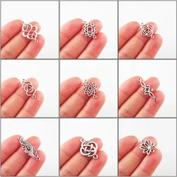 Fashion New Lotus Flower Chinese Knot Phoenix Charms Tibetan Silver Plated Connetors For Gifts Jewelry